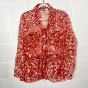 Bamboo Traders Jacket Orange Linen Blend Sheer Floral Geometric Artsy Unique M